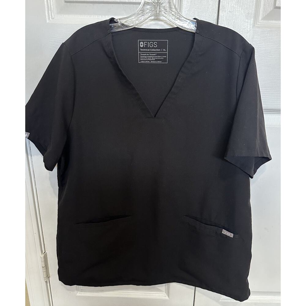 FIGS Casma Pocket Scrub Top Black Sz XL Technical Collection Women's